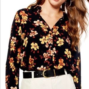 Topshop Black & Orange Floral Button Down Shirt 6